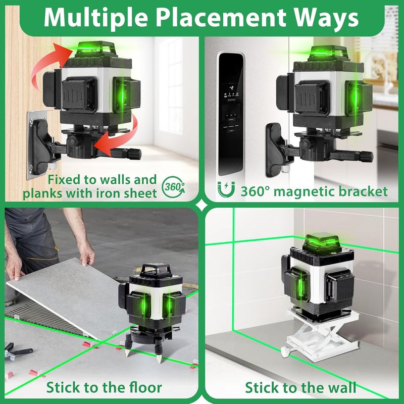 ZPD Laser Level, Laser Level with Tripod, 4 x 360 Self Leveling Laser Measuring Tool Green Lazer Level 16 Line Level Laser 360 Self Leveling for Construction, Home Renovation, Picture Hanging - Image 5